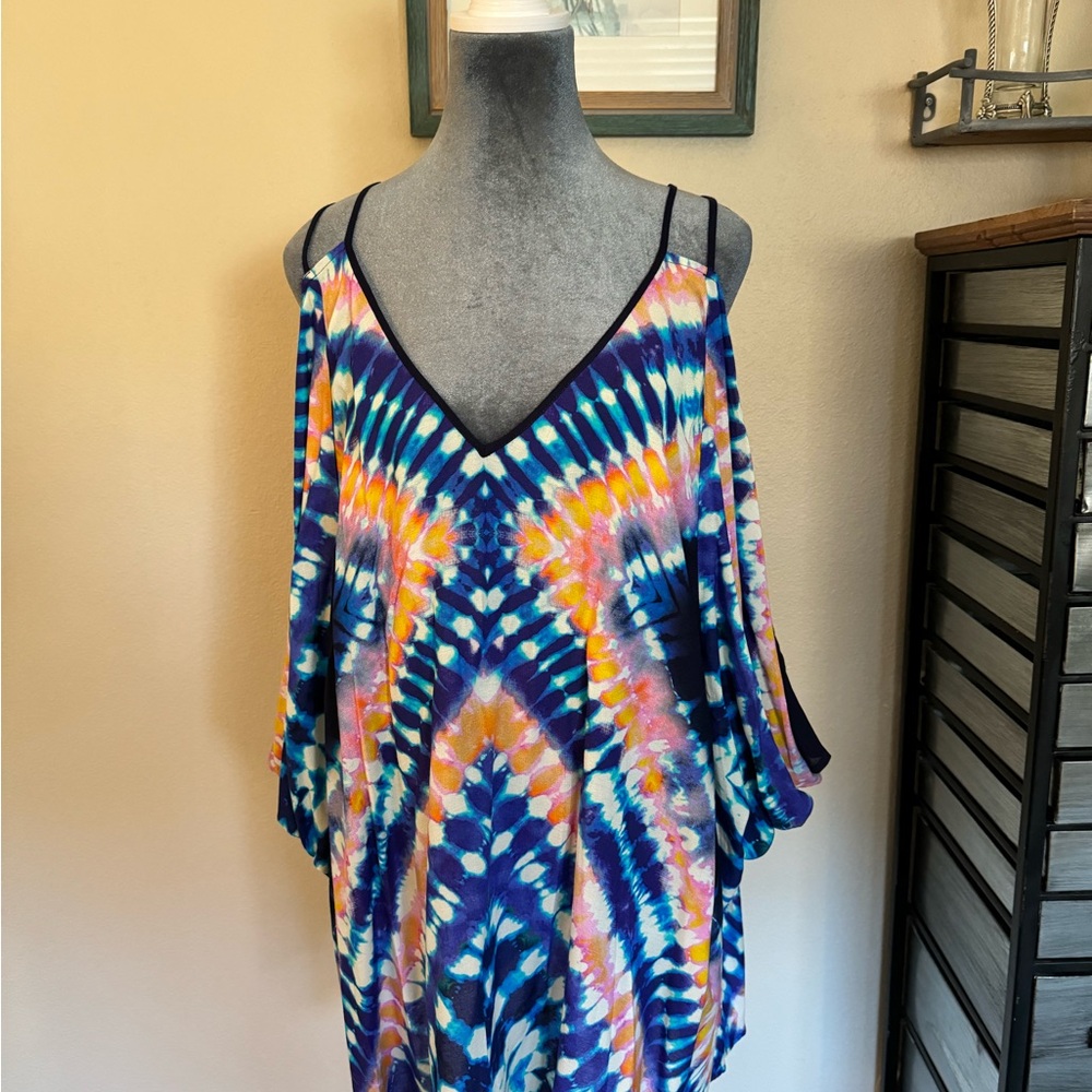 Preowned Trina Turk Moonlight Tie-Dyed Cold-Shoulder Tunic Coverup